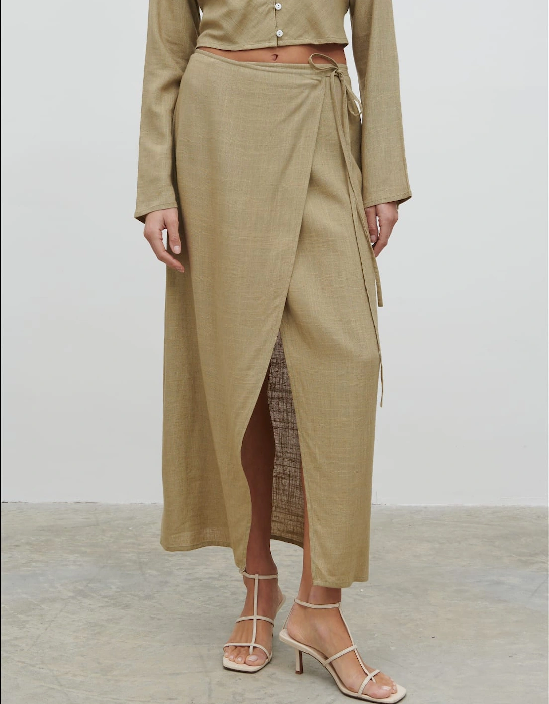 Abigail Wrap Linen Midaxi Skirt - Olive