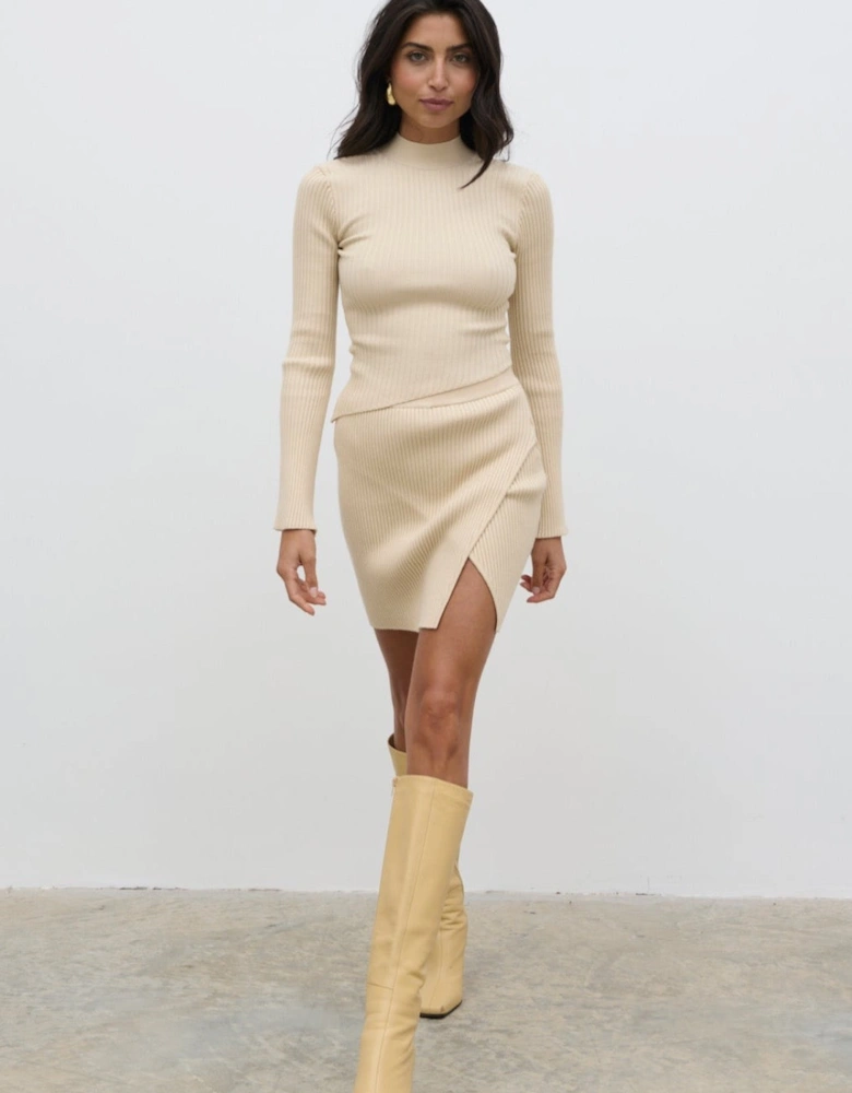 Lakelyn Wrap Mini Knit Skirt - Beige