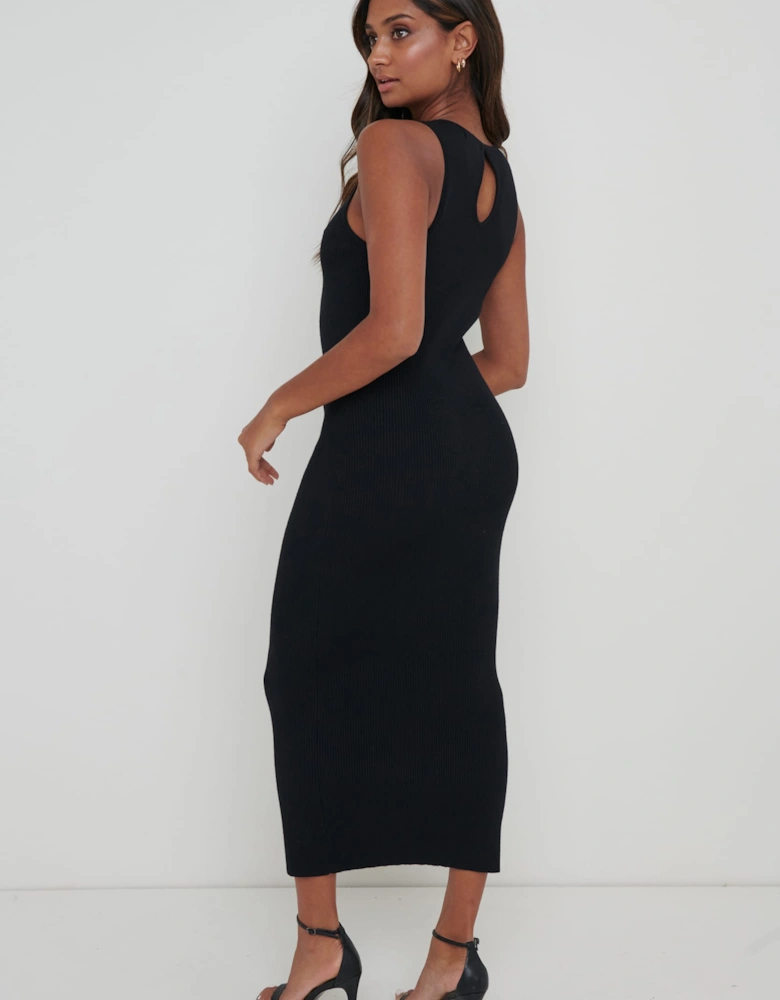 Billie Ribbed Racer Midi Dress - Black