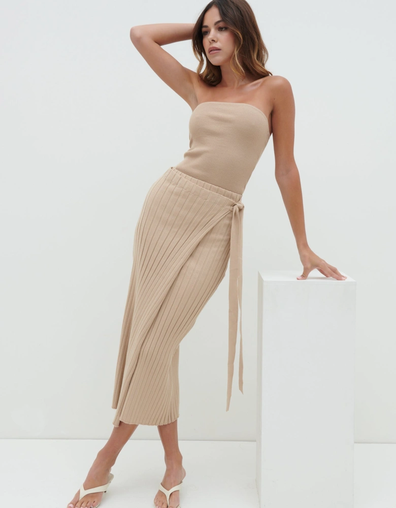 Hallie Wrap Midaxi Skirt - Beige