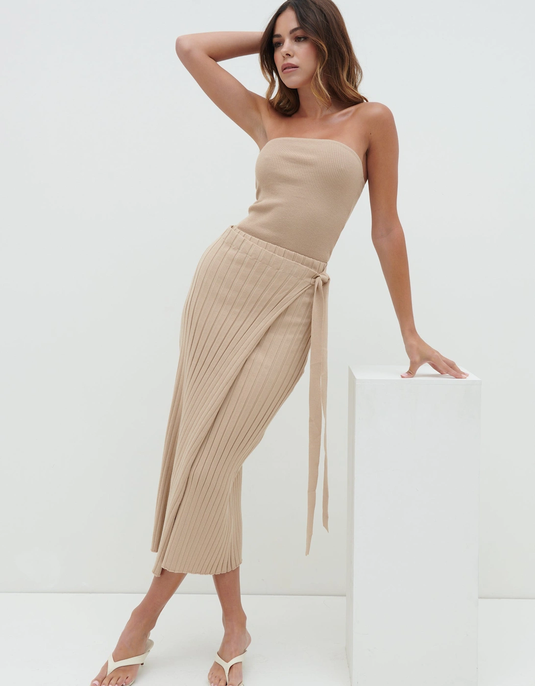 Hallie Wrap Midaxi Skirt - Beige