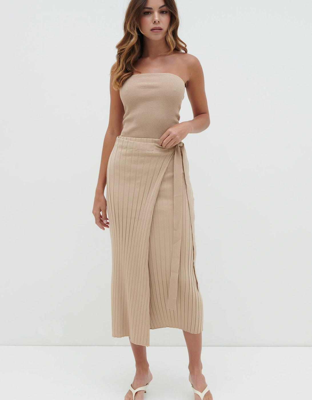 Hallie Wrap Midaxi Skirt - Beige