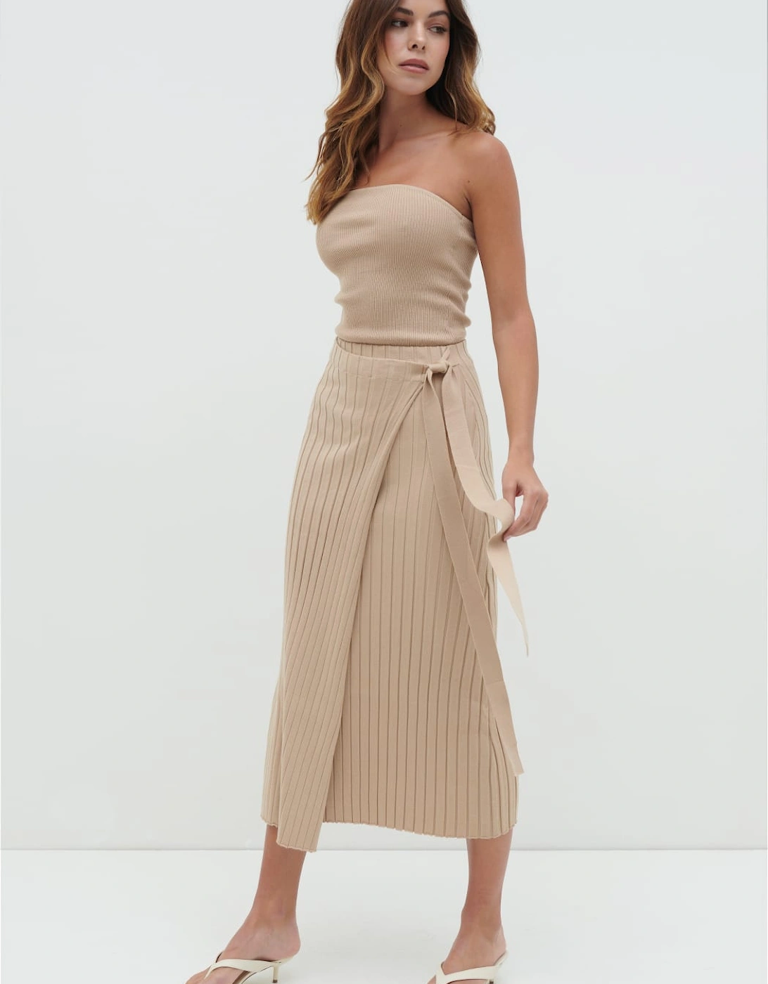 Hallie Wrap Midaxi Skirt - Beige