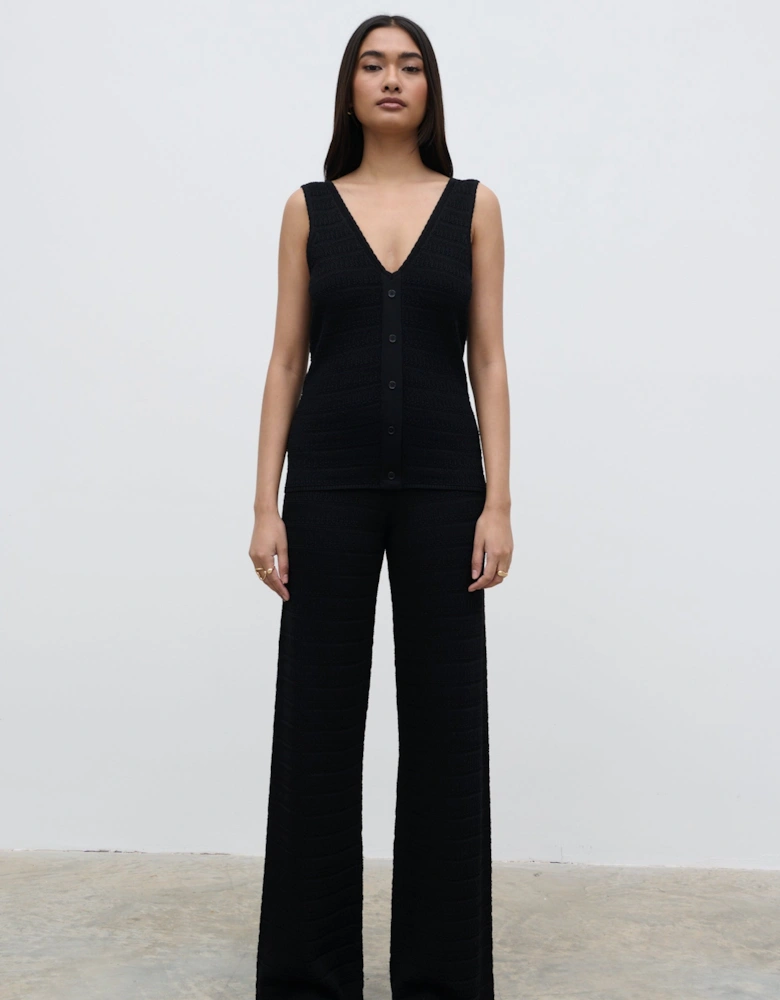 Bridget Crochet Knit Top - Black
