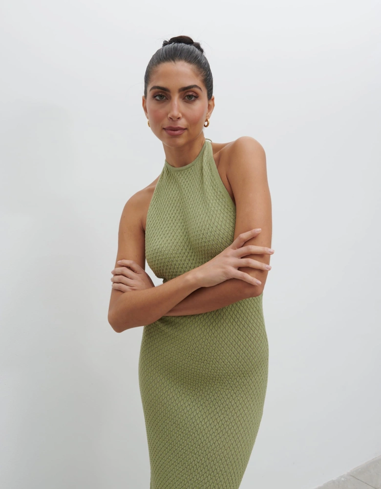 Jenna Halter Neck Knit Midaxi Dress - Pistachio
