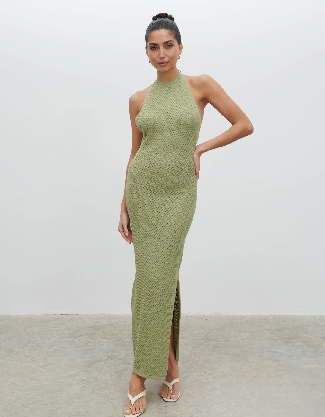 Jenna Halter Neck Knit Midaxi Dress - Pistachio