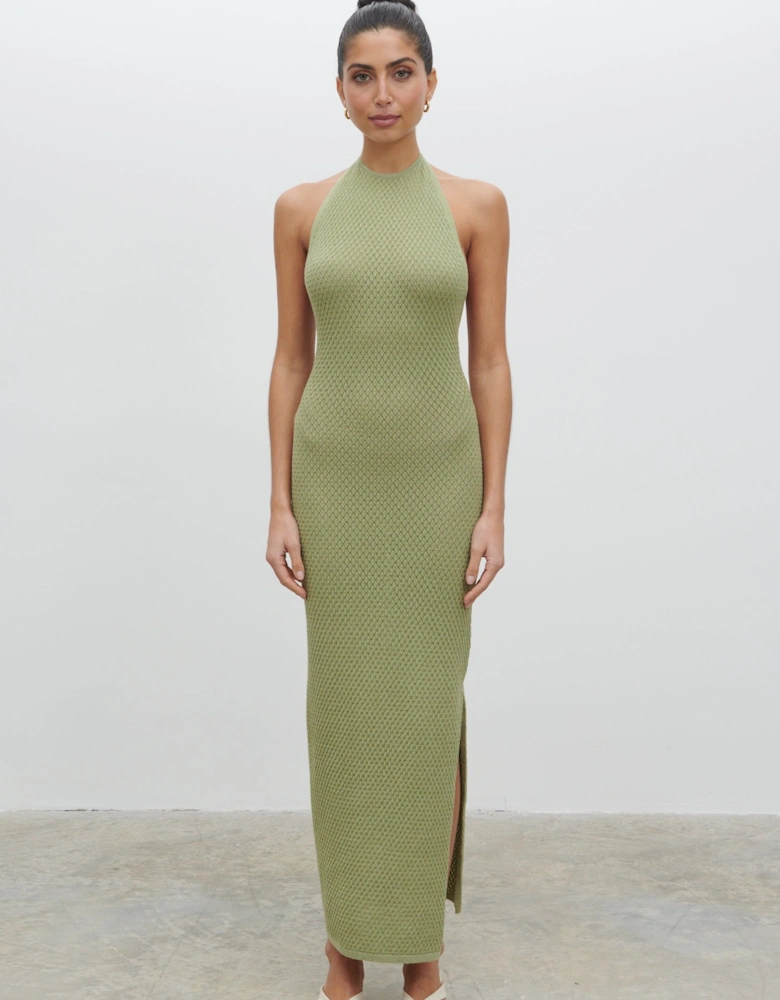 Jenna Halter Neck Knit Midaxi Dress - Pistachio