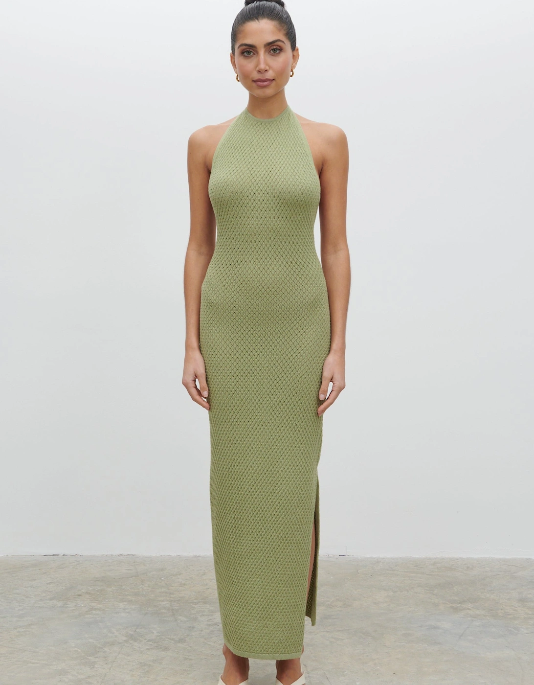 Jenna Halter Neck Knit Midaxi Dress - Pistachio