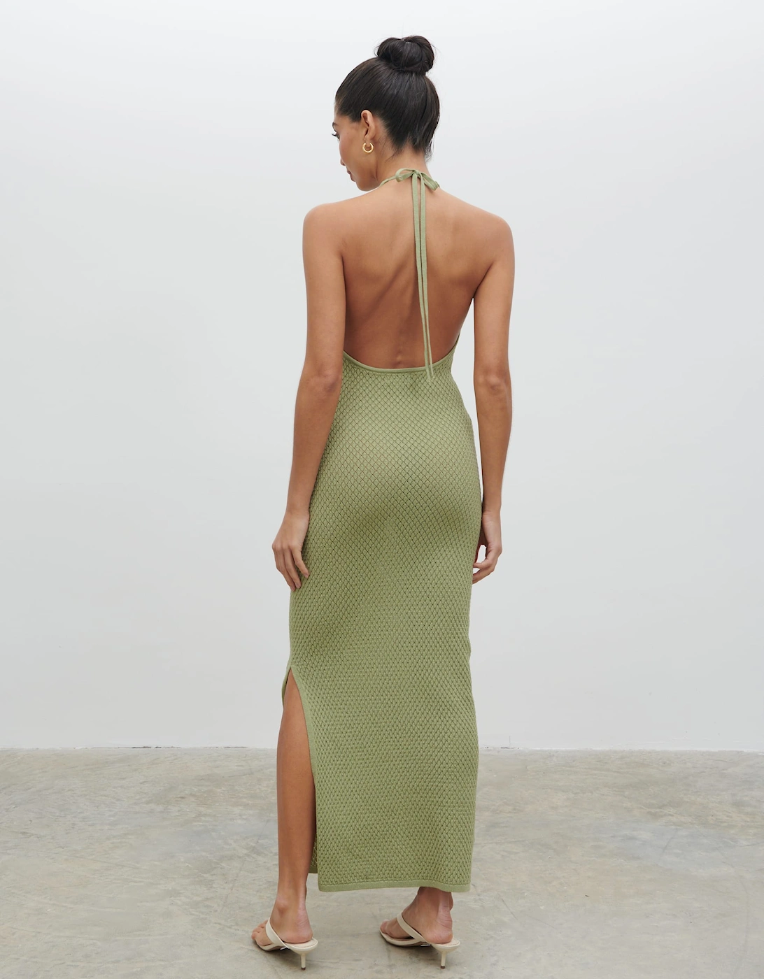 Jenna Halter Neck Knit Midaxi Dress - Pistachio