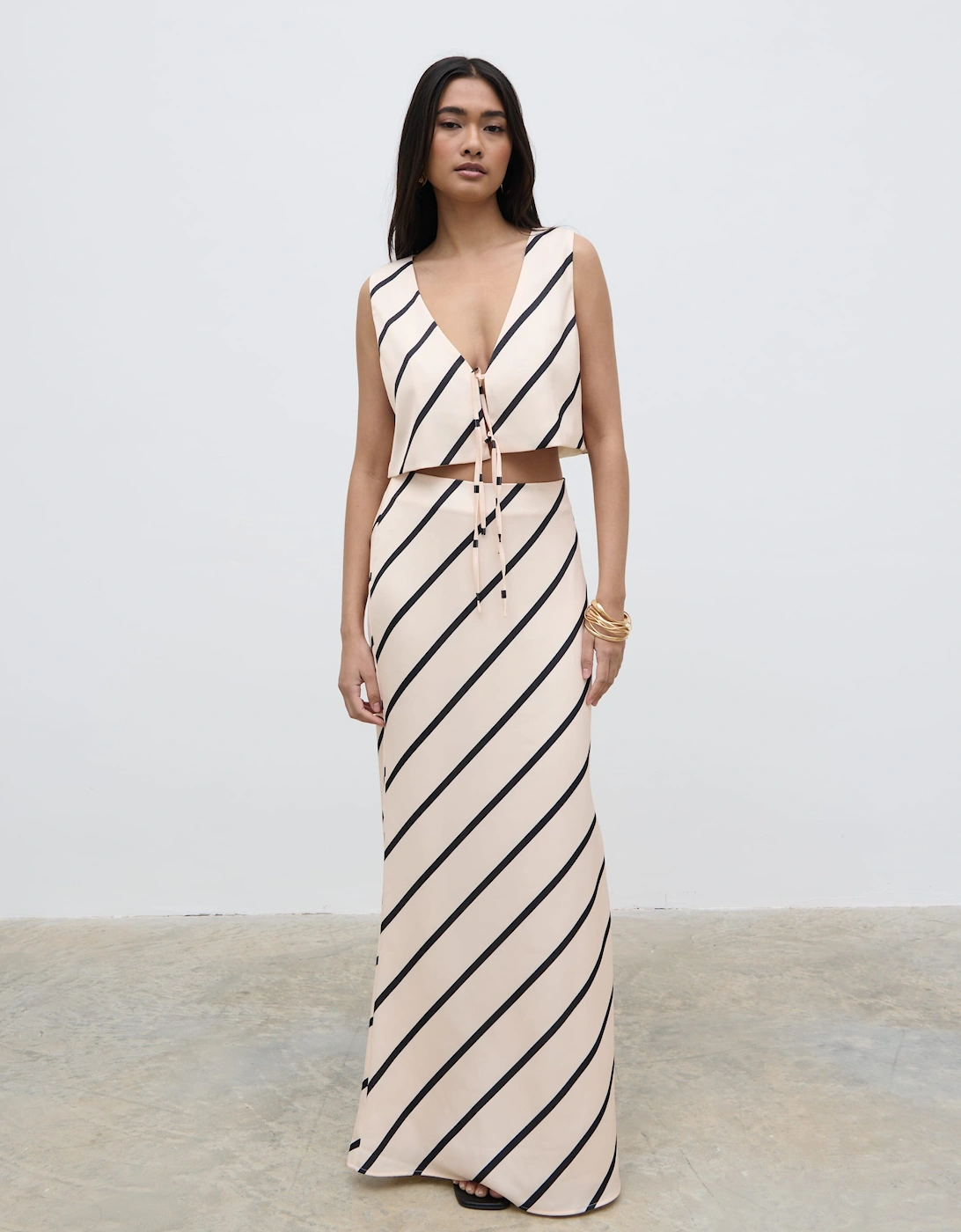 Zuri Tied Striped Top - Asymmetric Stripe