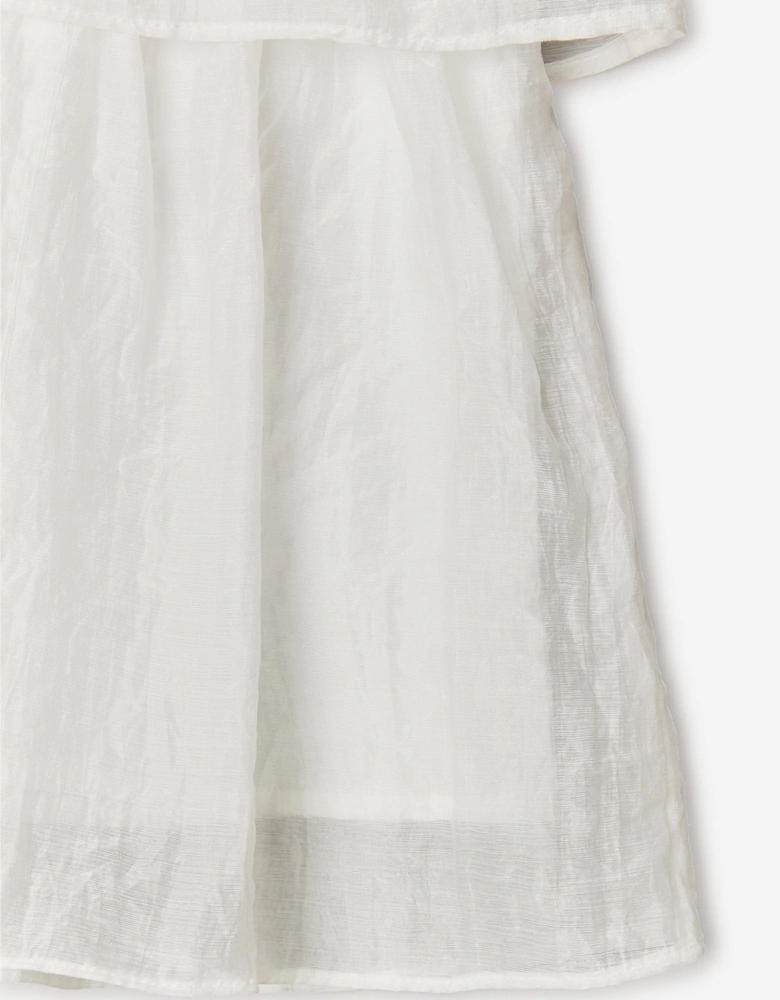 BCBGMAXAZRIA Girls Shimmer Ruffle Dress with 3D Flower in White