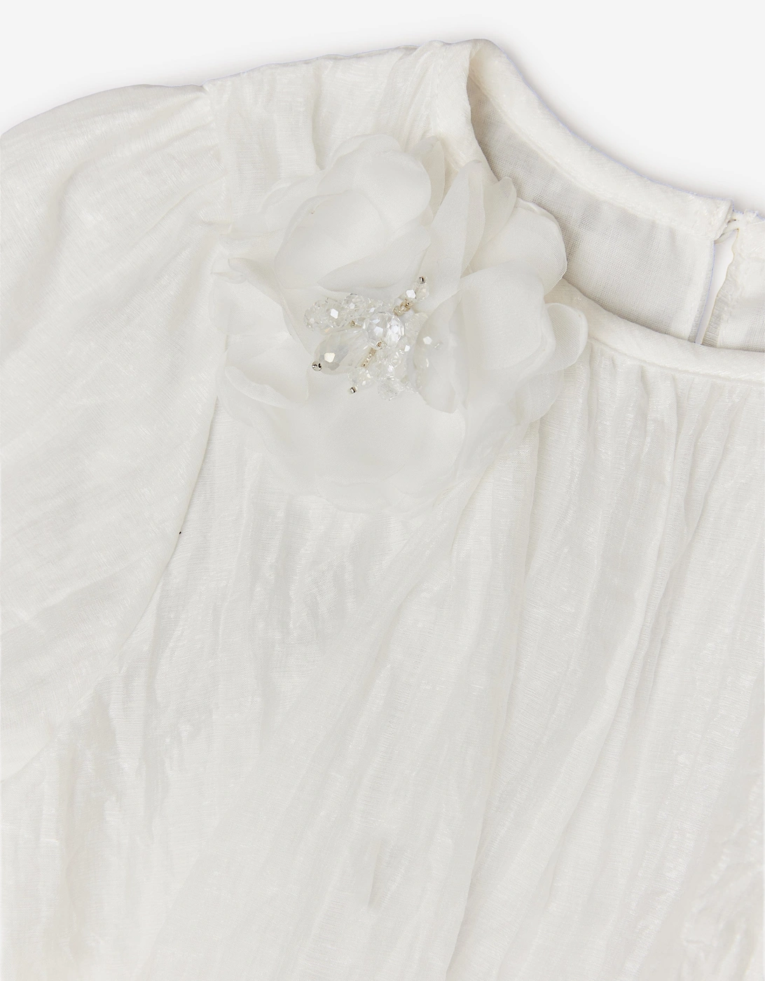 BCBGMAXAZRIA Girls Shimmer Ruffle Dress with 3D Flower in White