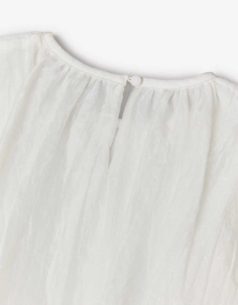 BCBGMAXAZRIA Girls Shimmer Ruffle Dress with 3D Flower in White