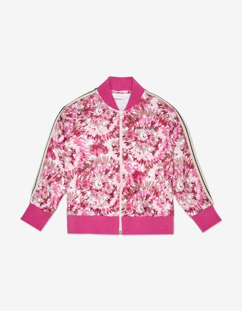 Girls AOP Palms Bomber Track Jacket in Pink