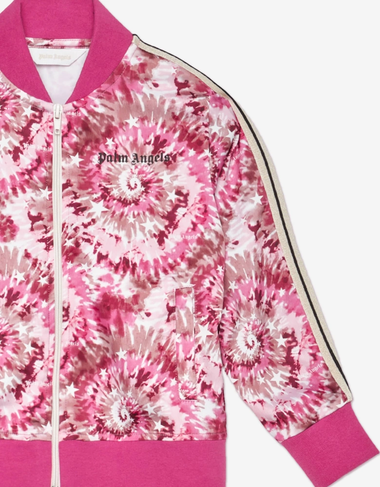 Girls AOP Palms Bomber Track Jacket in Pink
