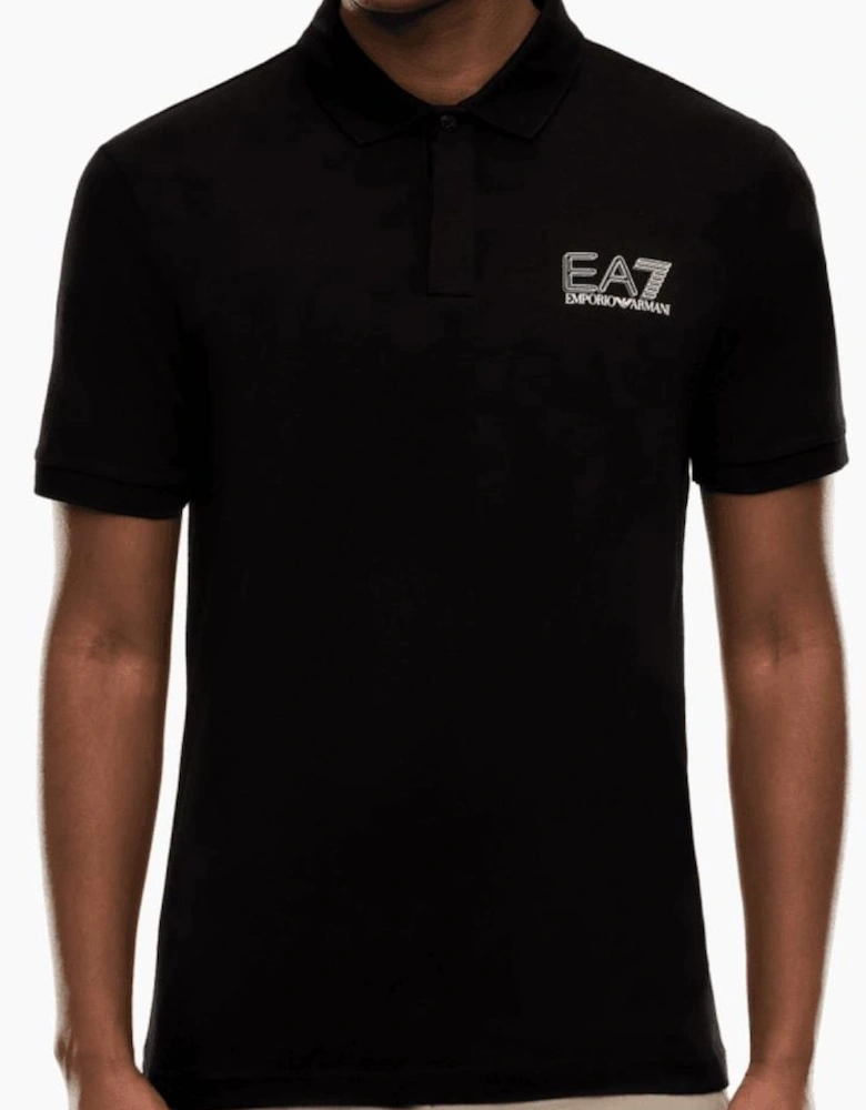 Concealed Button Up Rear Logo Black Polo Shirt