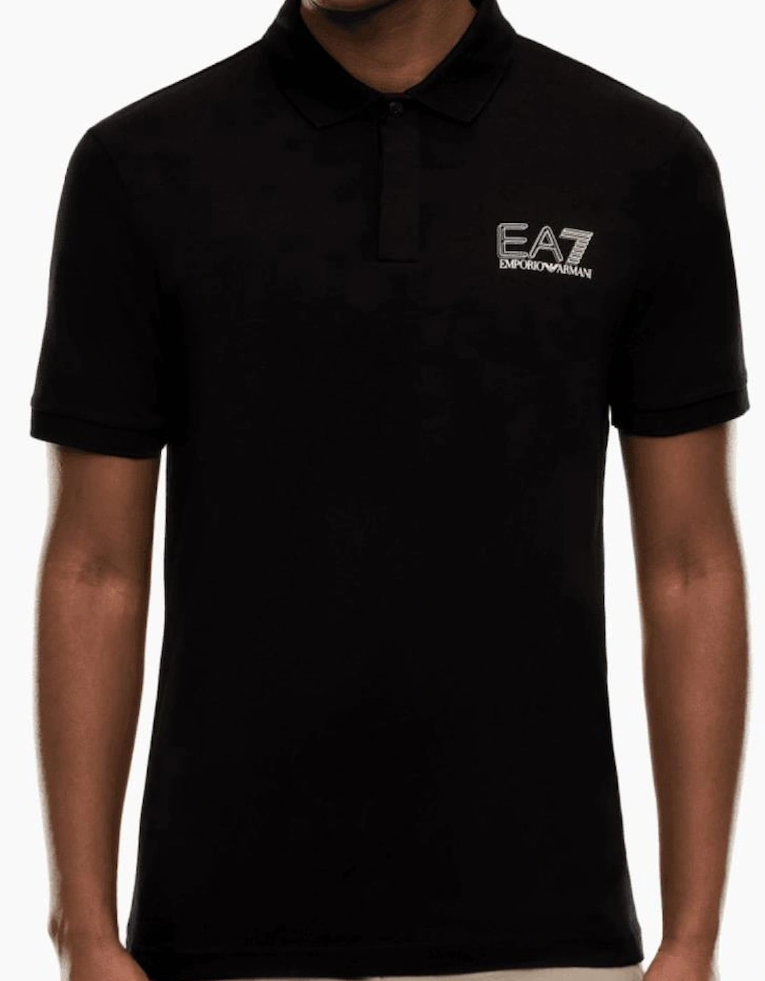 Concealed Button Up Rear Logo Black Polo Shirt