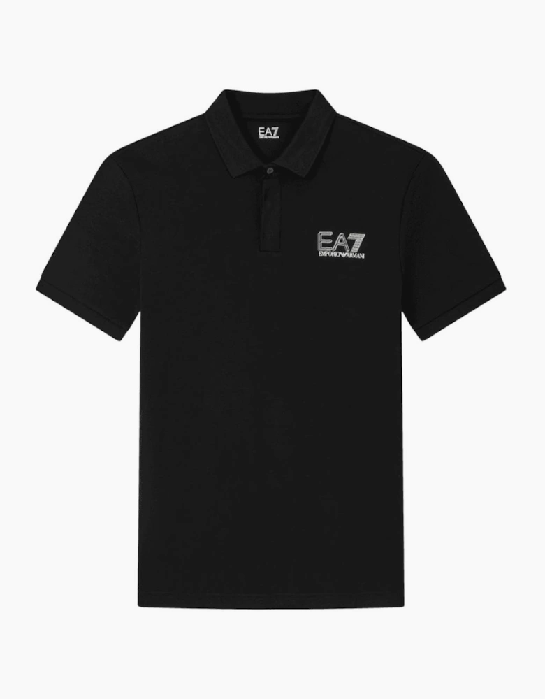 Concealed Button Up Rear Logo Black Polo Shirt