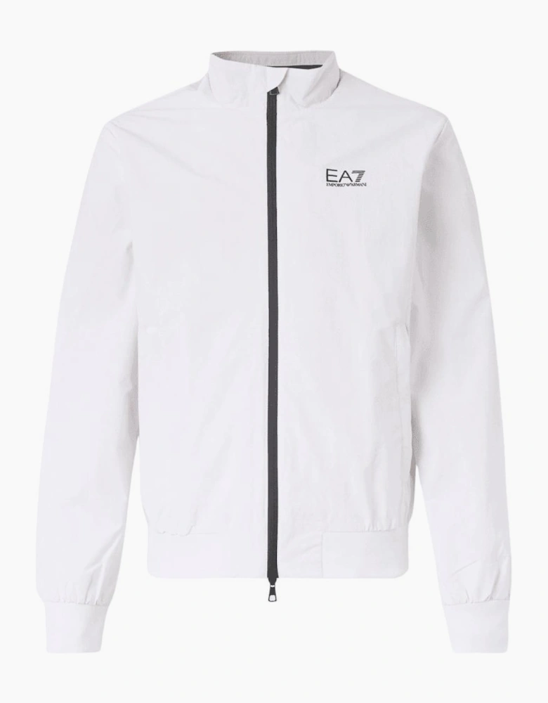 Funnel Neck Zip Up White Jacket