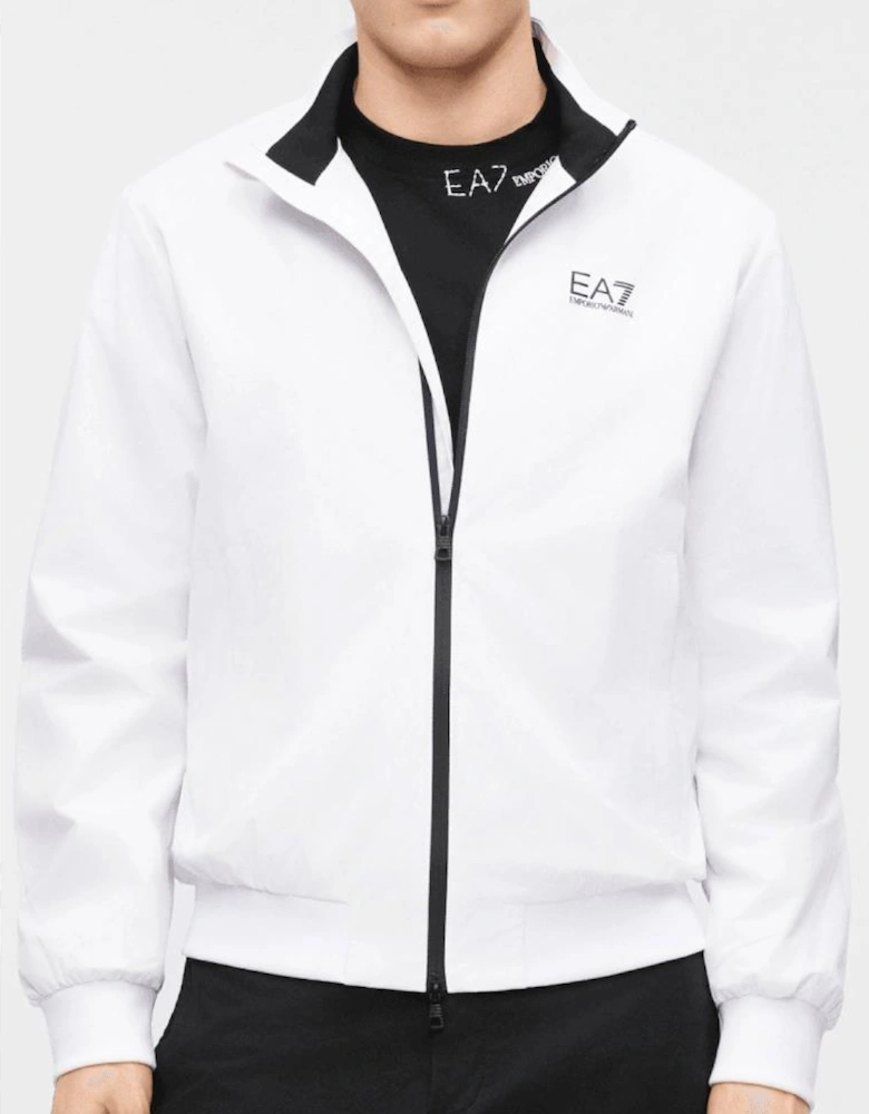 Funnel Neck Zip Up White Jacket