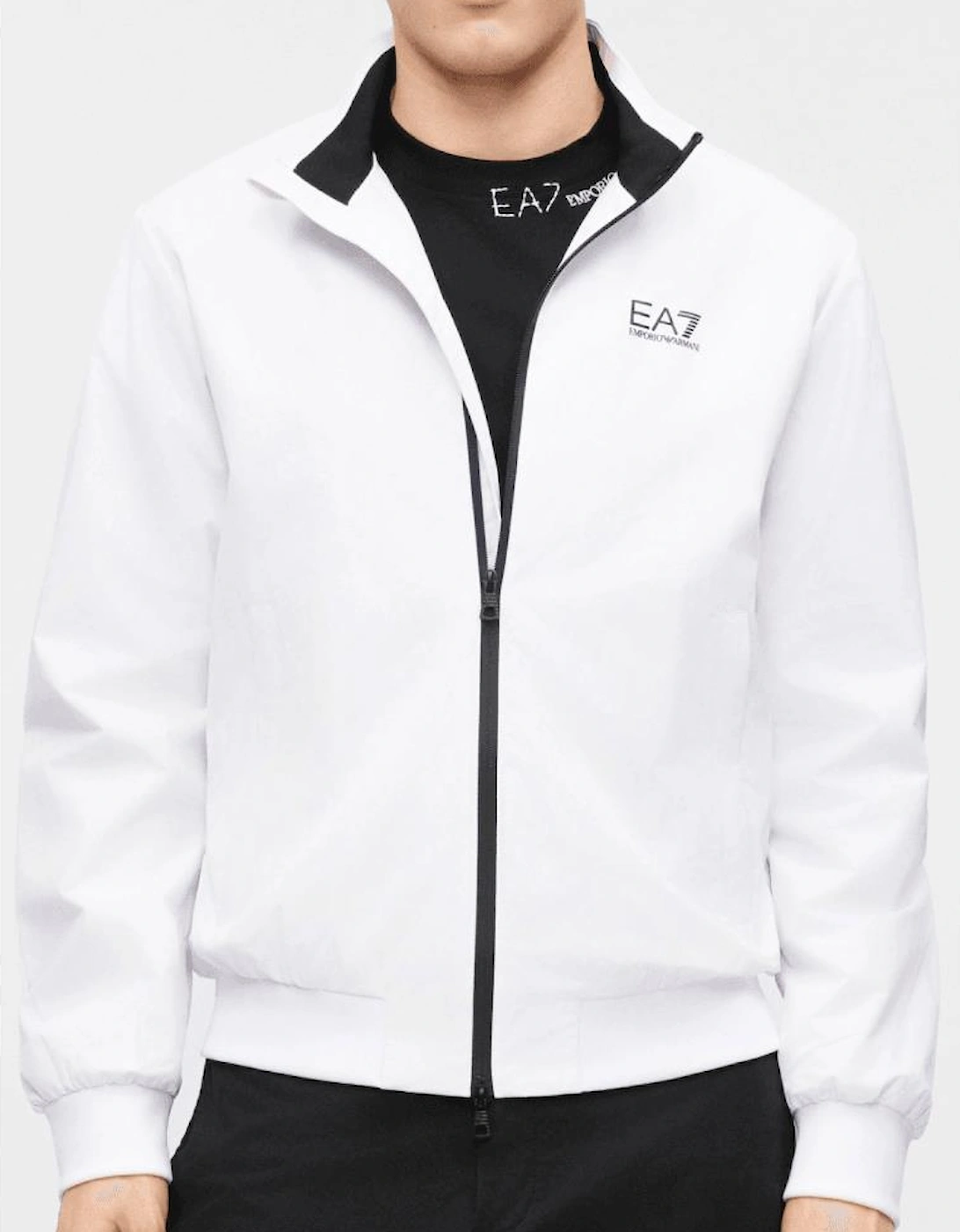 Funnel Neck Zip Up White Jacket
