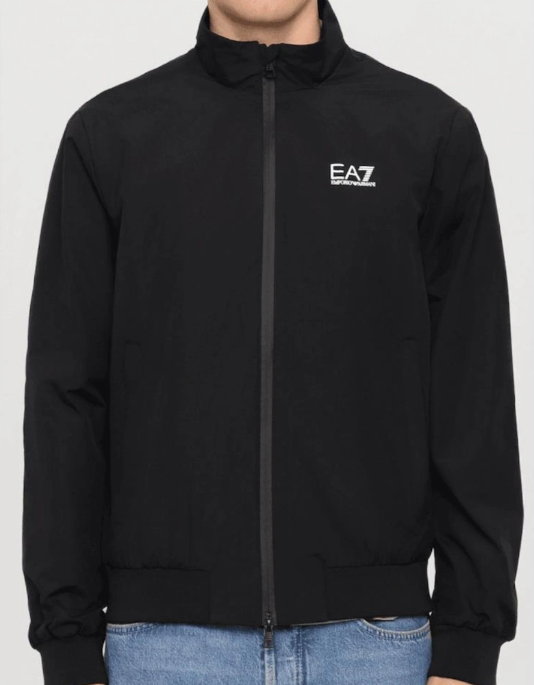 Funnel Neck Zip Up Black Jacket