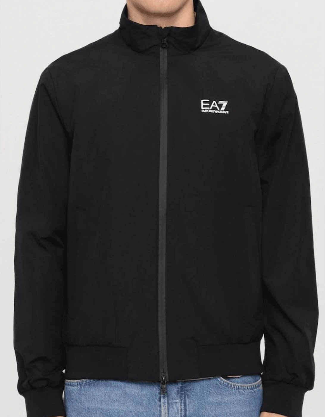 Funnel Neck Zip Up Black Jacket