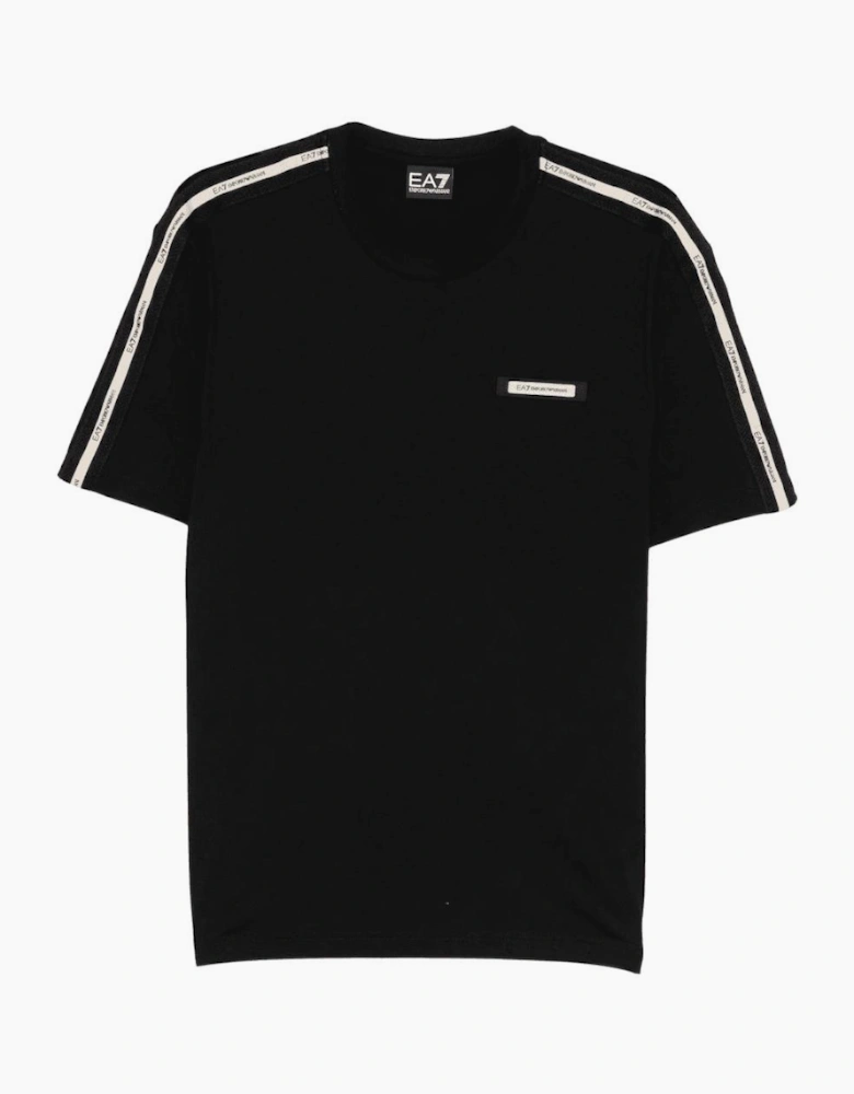 Taped Logo Slim Fit Black T-Shirt