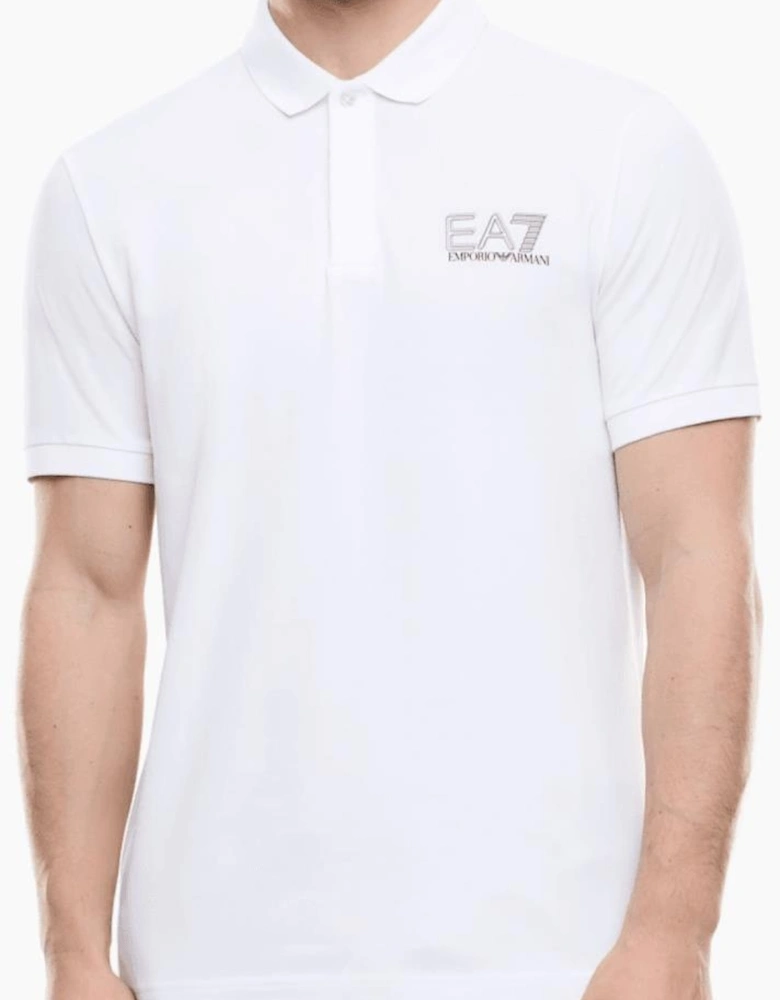 Concealed Button Up Rear Logo White Polo Shirt