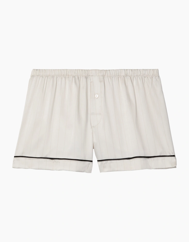 Calvin Klein SATIN SHORT Womens Shorts Dotted Logo Pinstripe Ivory