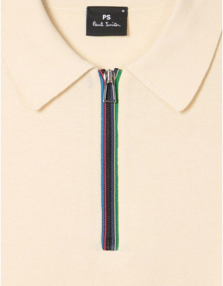 PS SS Striped Zip Knitted  Polo 04 Ivory