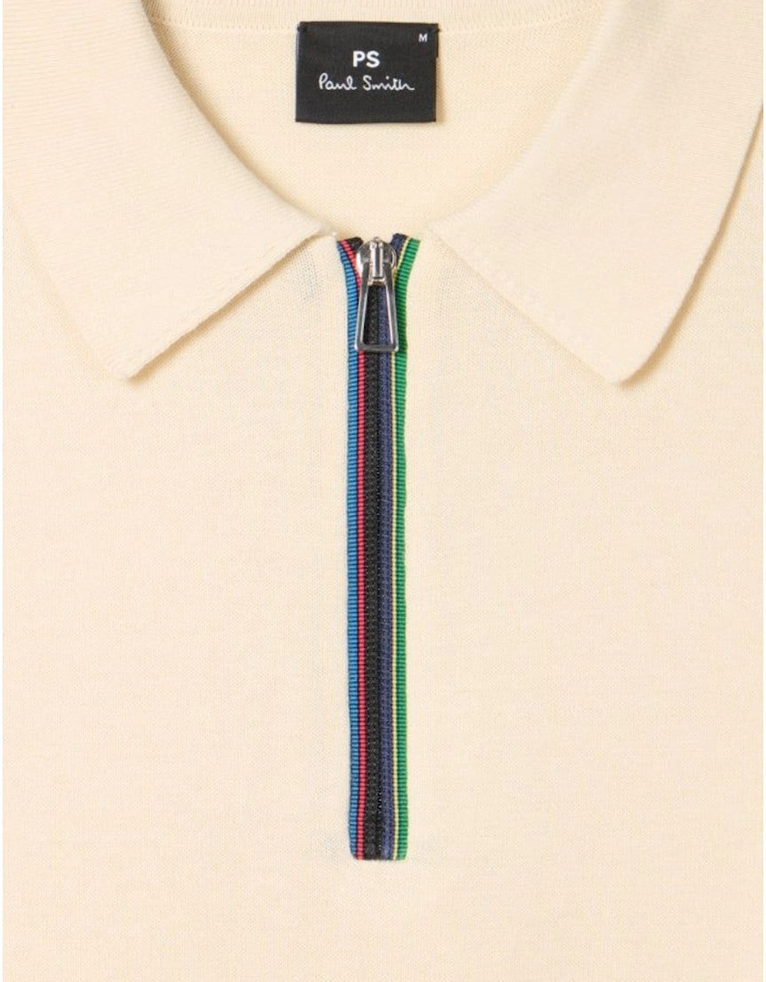 PS SS Striped Zip Knitted  Polo 04 Ivory