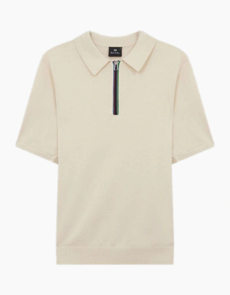 PS SS Striped Zip Knitted  Polo 04 Ivory