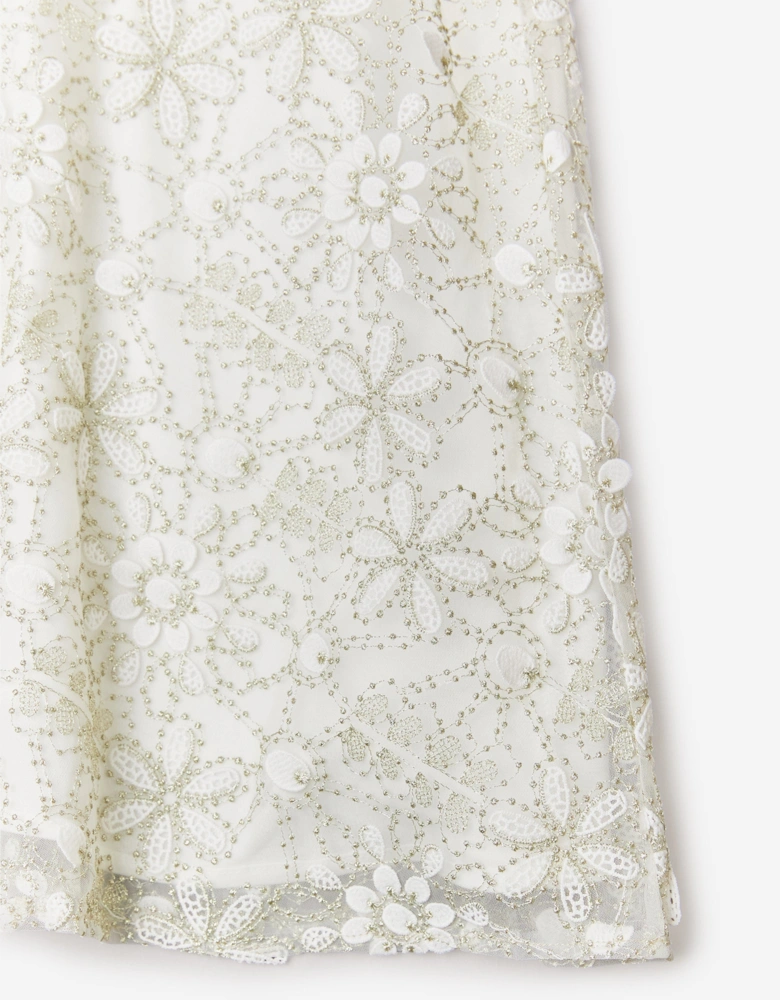 BCBGMAXAZRIA Girls Embroidered Floral Lace Dress in Ivory