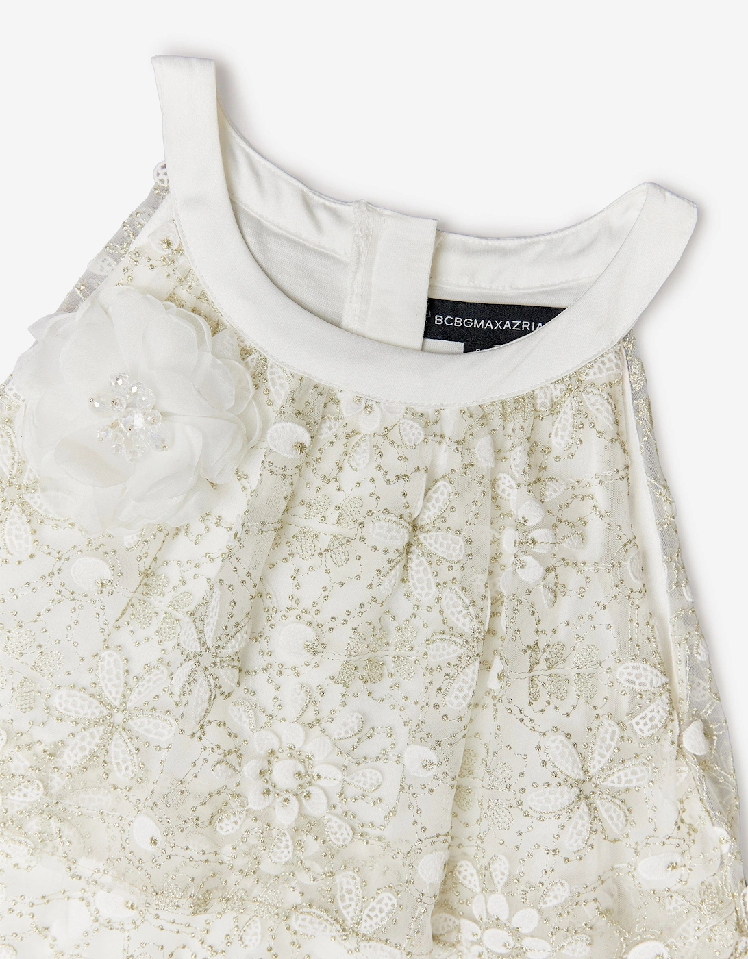 BCBGMAXAZRIA Girls Embroidered Floral Lace Dress in Ivory
