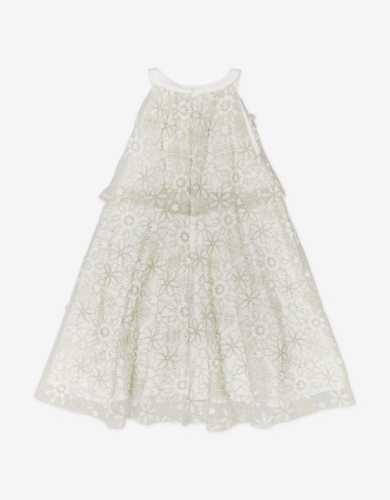 BCBGMAXAZRIA Girls Embroidered Floral Lace Dress in Ivory
