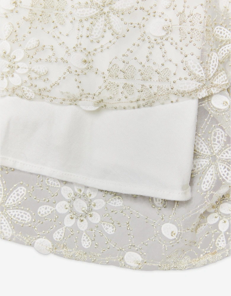 BCBGMAXAZRIA Girls Embroidered Floral Lace Dress in Ivory