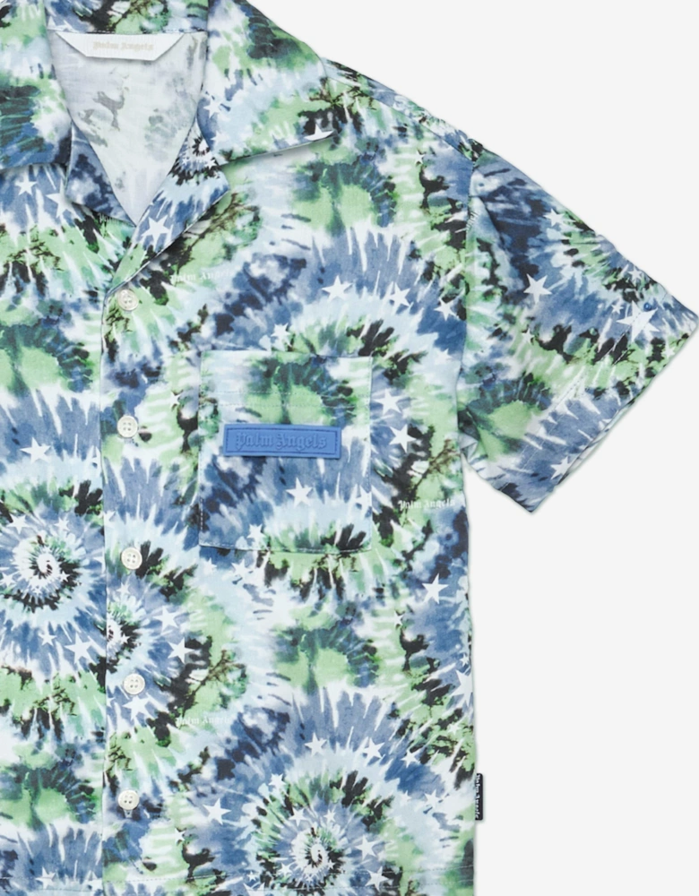 Boys AOP Tie-Dye Bowling Shirt in Blue