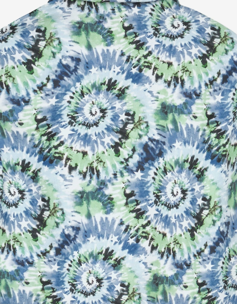 Boys AOP Tie-Dye Bowling Shirt in Blue