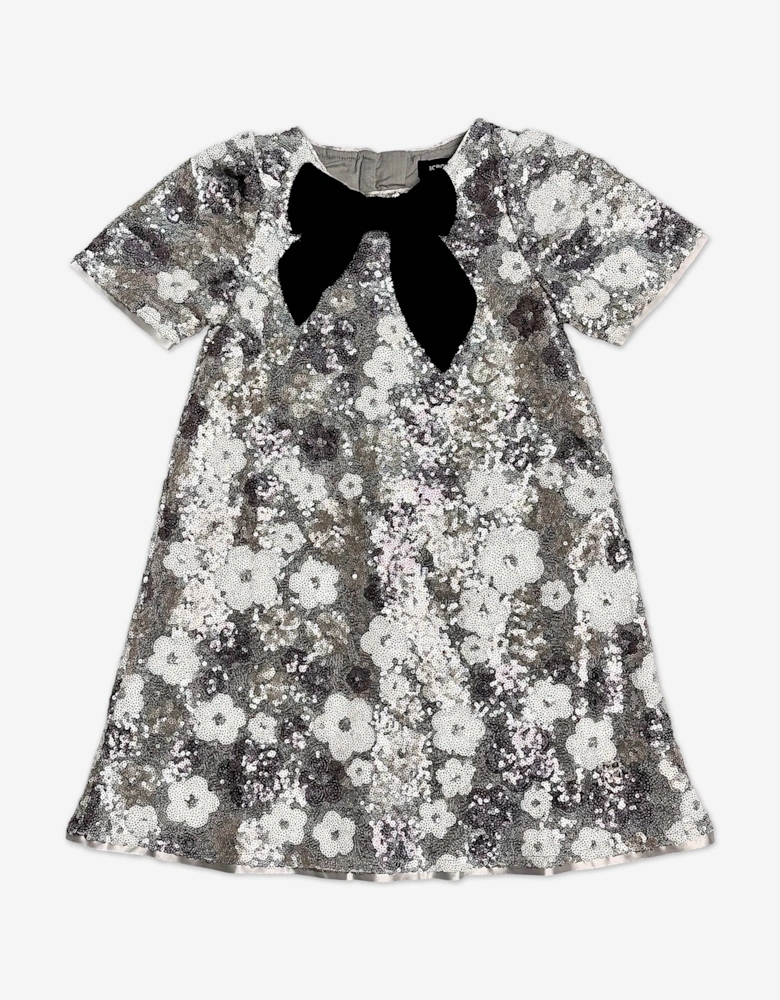 BCBGMAXAZRIA Girls Floral Sequin Dress in Silver