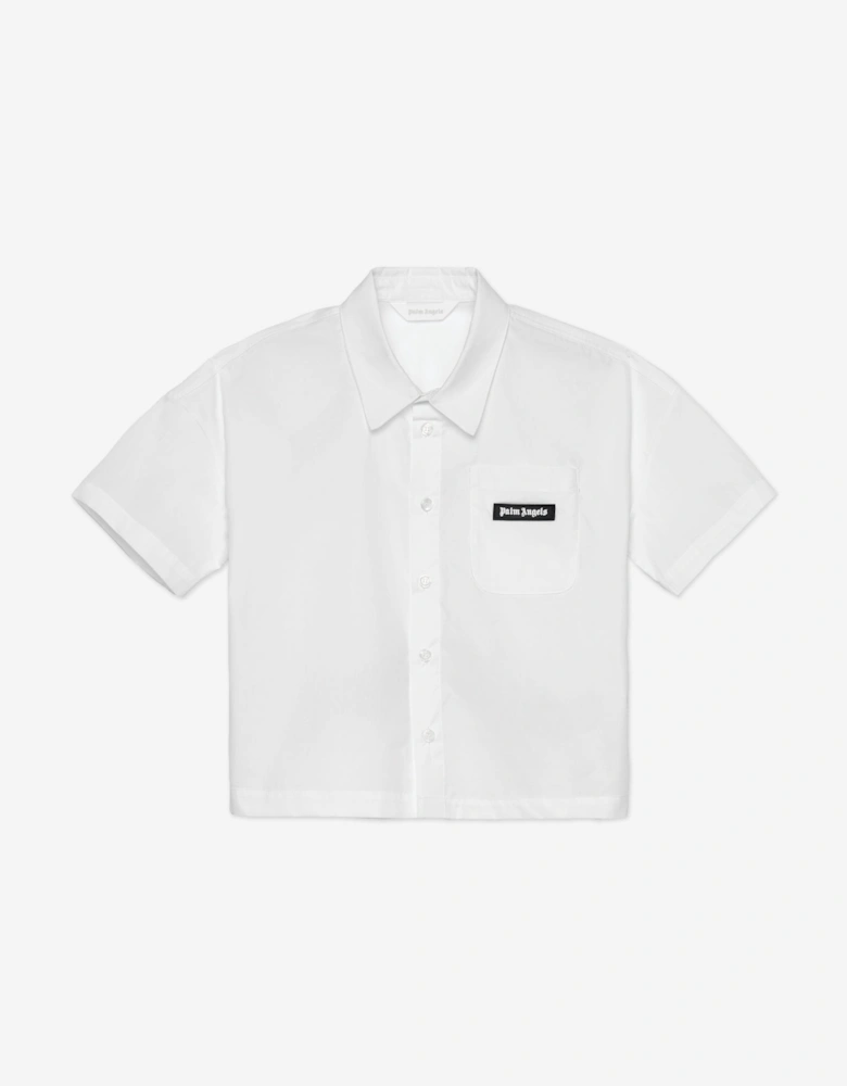 Boys Curved Logo Overshirt in Ivory