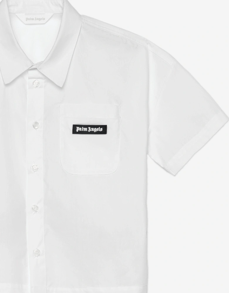 Boys Curved Logo Overshirt in Ivory