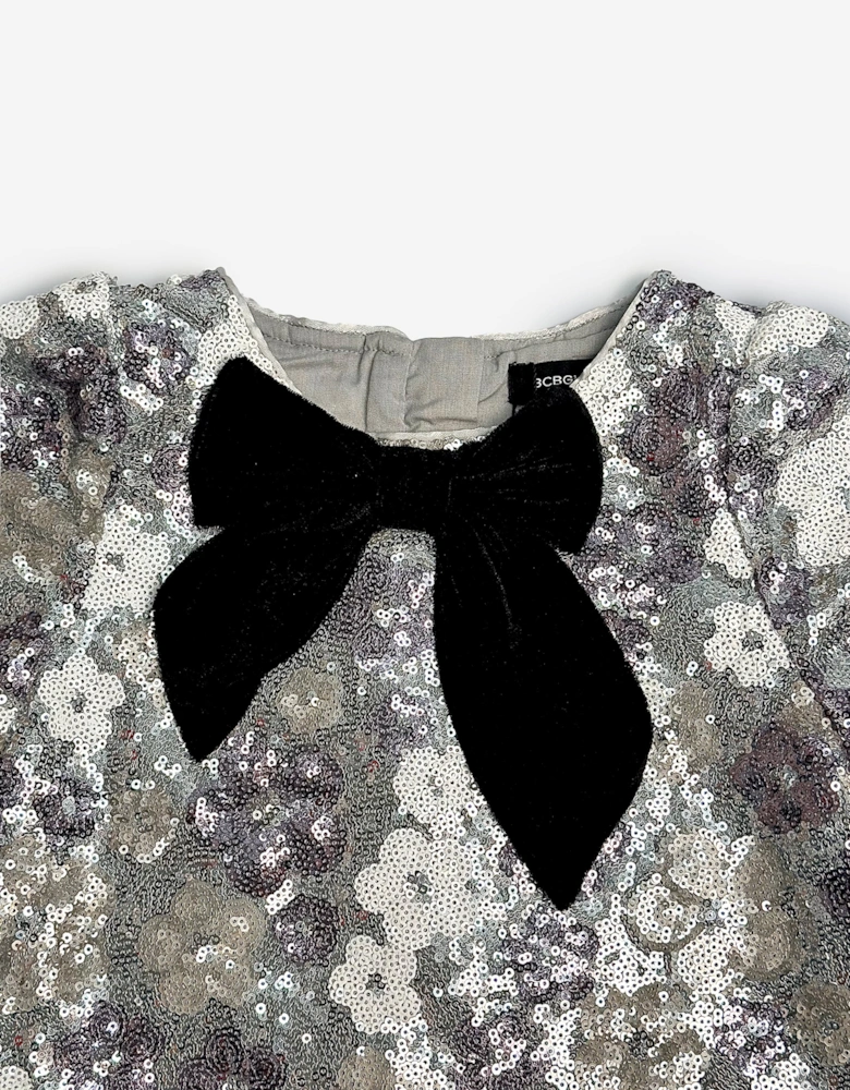 BCBGMAXAZRIA Girls Floral Sequin Dress in Silver