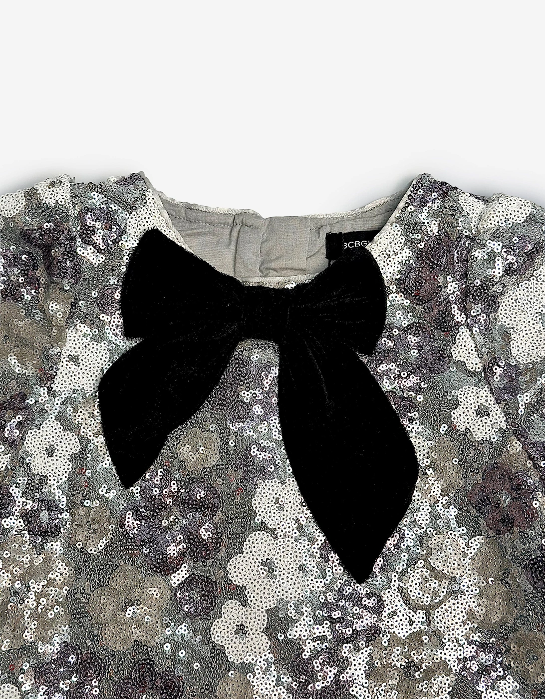 BCBGMAXAZRIA Girls Floral Sequin Dress in Silver