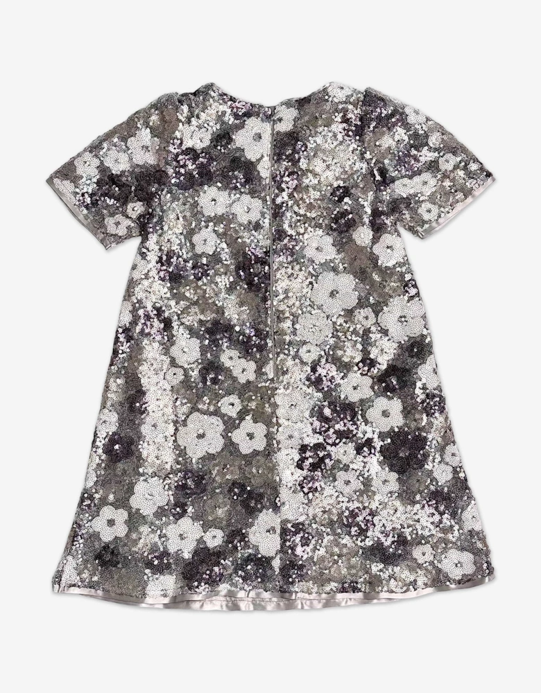 BCBGMAXAZRIA Girls Floral Sequin Dress in Silver