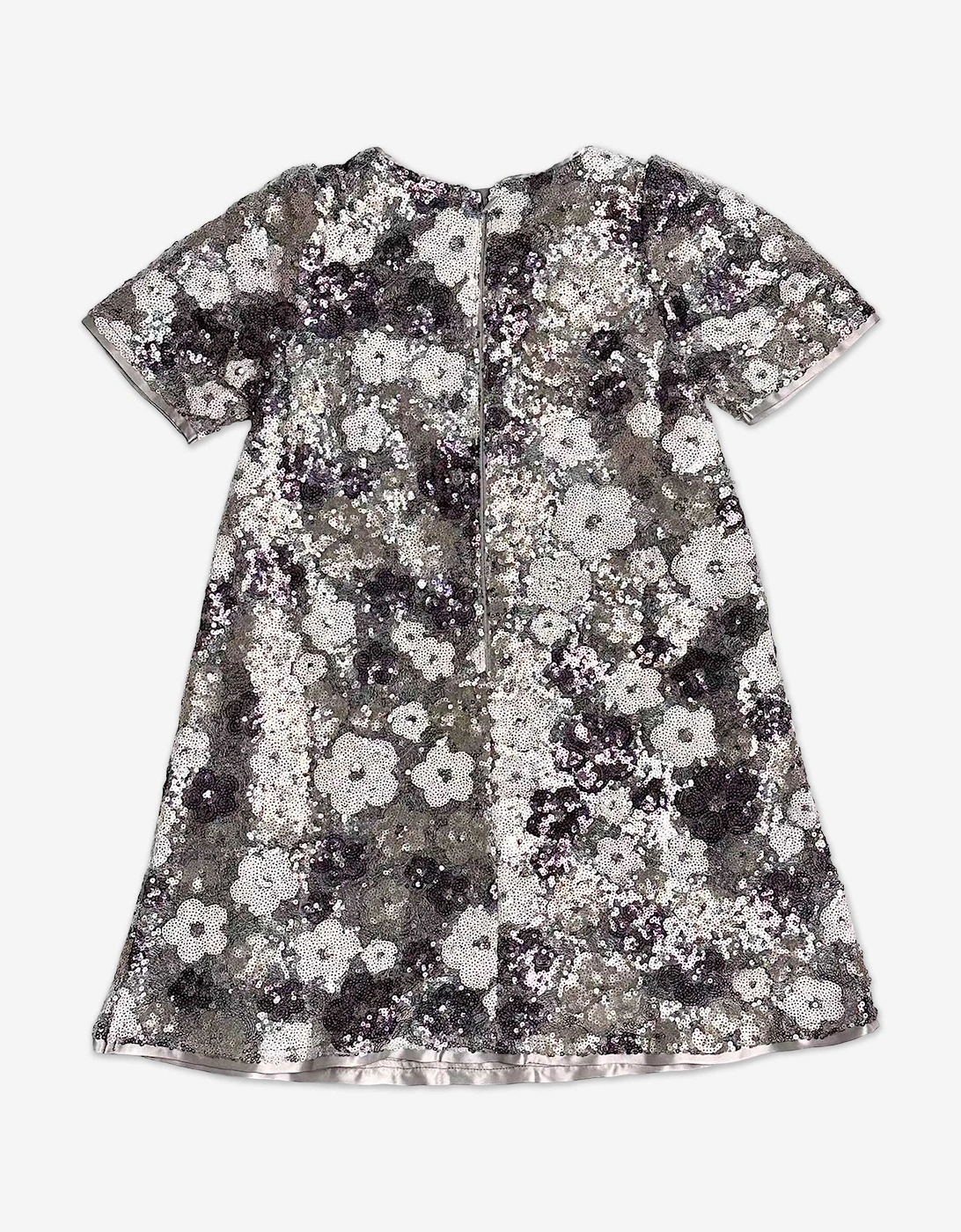 BCBGMAXAZRIA Girls Floral Sequin Dress in Silver