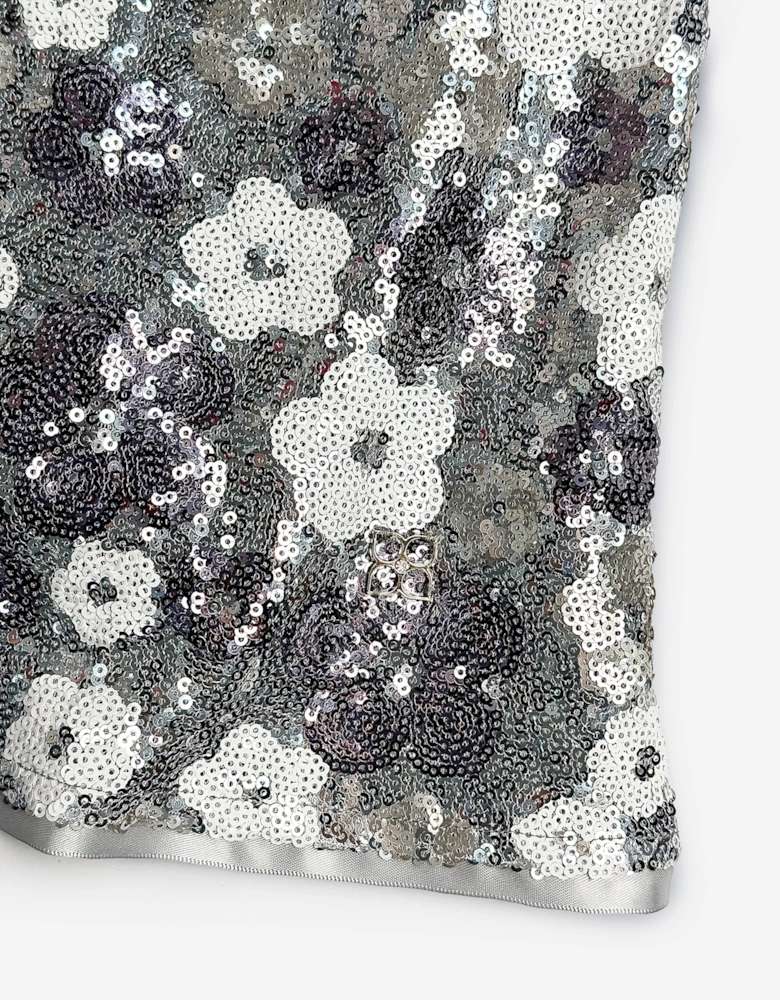 BCBGMAXAZRIA Girls Floral Sequin Dress in Silver