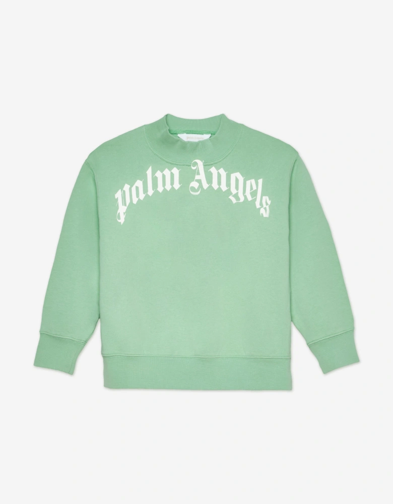 Boys Curved Logo Regular Sweatshirt in Green
