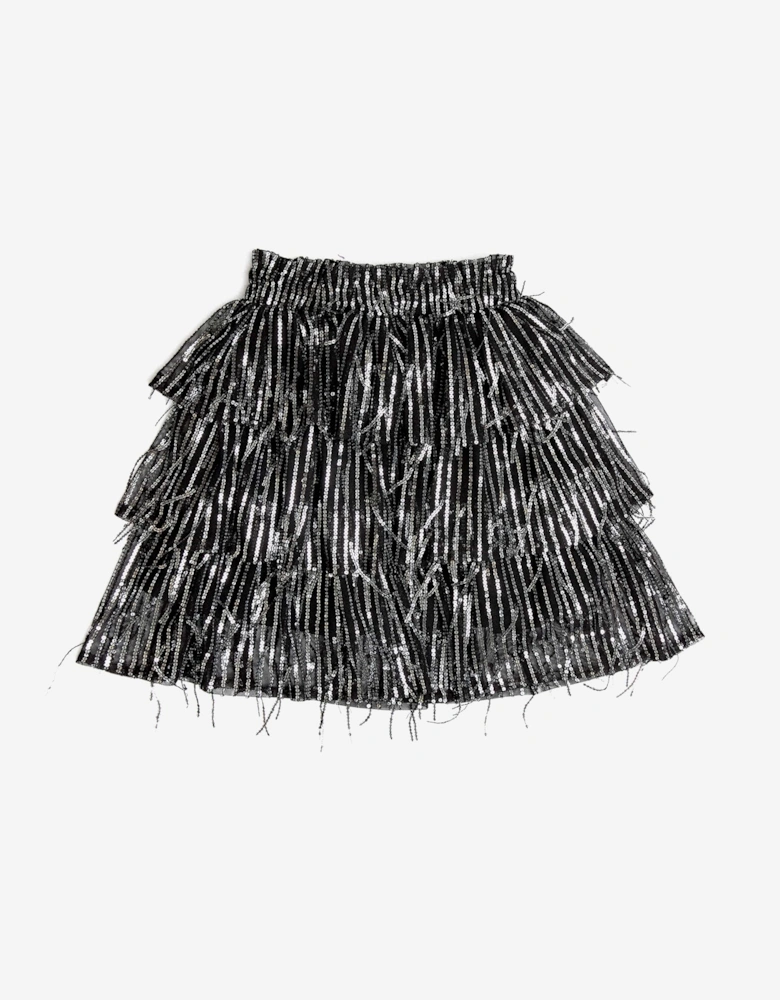 BCBGMAXAZRIA Girls Sequin Fringe Skirt in Black