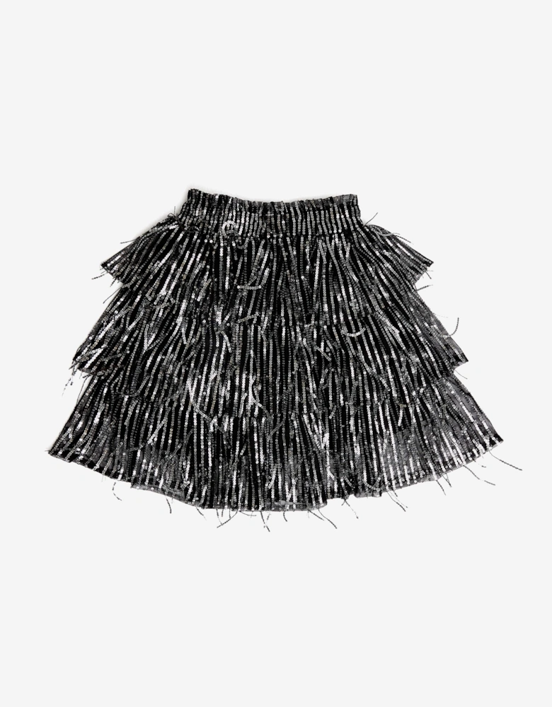 BCBGMAXAZRIA Girls Sequin Fringe Skirt in Black